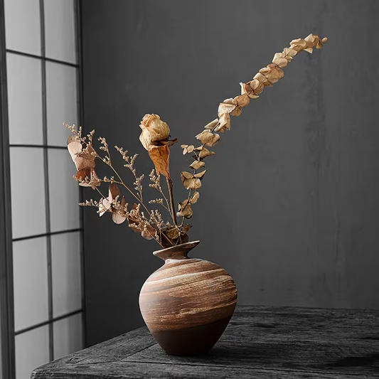 Waibi-sabi Wood Grain Ceramic Flower Vase