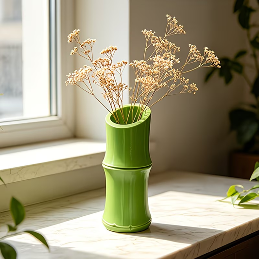 Bamboo-shaped vase, vintage-style bamboo-inspired vase