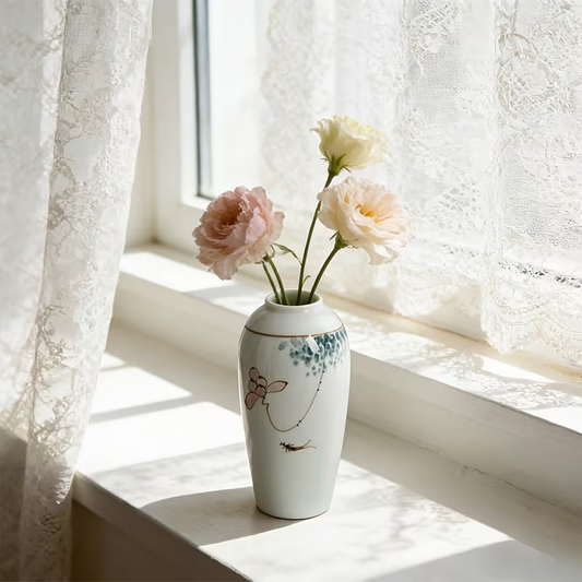 Hand-painted lotus ceramic vase, small fresh flower vase