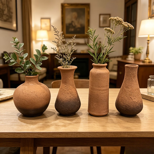 Resin terracotta style vase, wabi-sabi style textured rustic flower pot