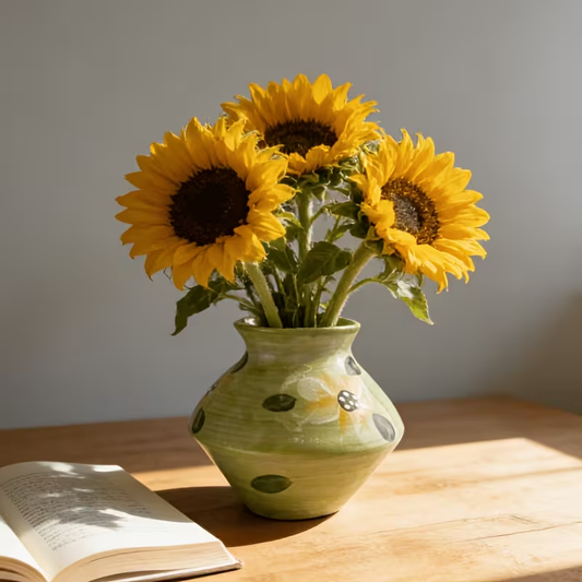 Hand-painted fresh green ceramic vase, lily of the valley vase