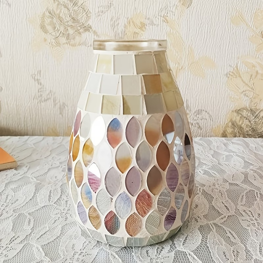 Handmade mosaic vase, vintage movie style, curved glass vase